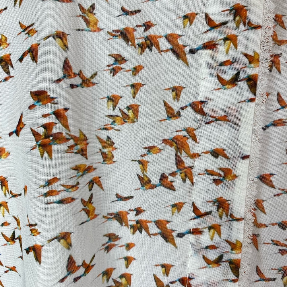 Akris Bohemian Bird Geometric Print Tunic Button Down Shirt Bell Sleeves Size 14 - Picture 4 of 16
